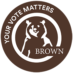 an illustration of the Brown University bear mascot urging people to vote